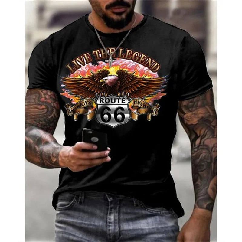 Herren T-Shirt Route 66 3D Kurzarm Shirt Rundhals Unisex Sommer Streetwear Top