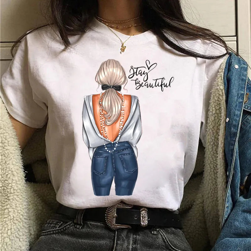 Damen Sommer Top 3D Shut Up T-Shirt Rundhals Streetwear lockeres Damentop