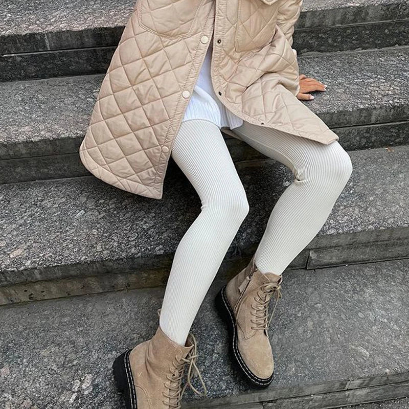 Frauen Winter Warm Gerippte Strick Strumpfhose Blickdicht Hose Leggins