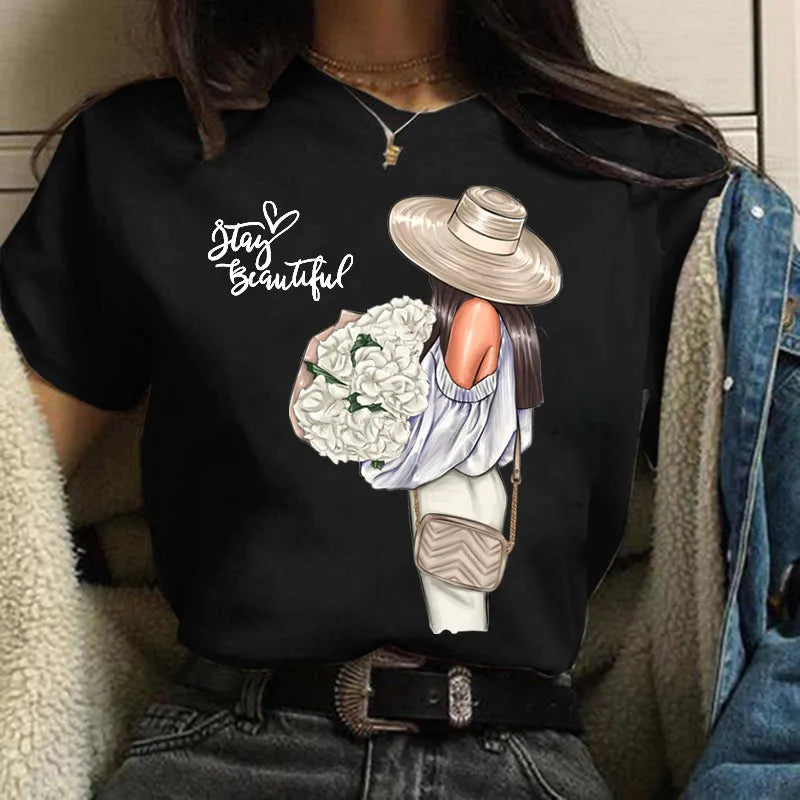 Damen Sommer Top 3D Shut Up T-Shirt Rundhals Streetwear lockeres Damentop