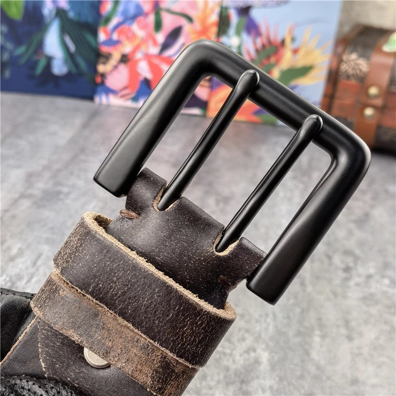 Jeans-Gürtel Herren Eckig Schnalle Echt Leder Gürtel Braun Breite Schnalle