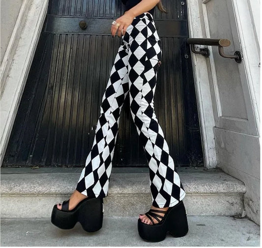 Damen Leggings Kariert Tartan Karo Muster Bootcut Hüftjeans Schlaghose Flared