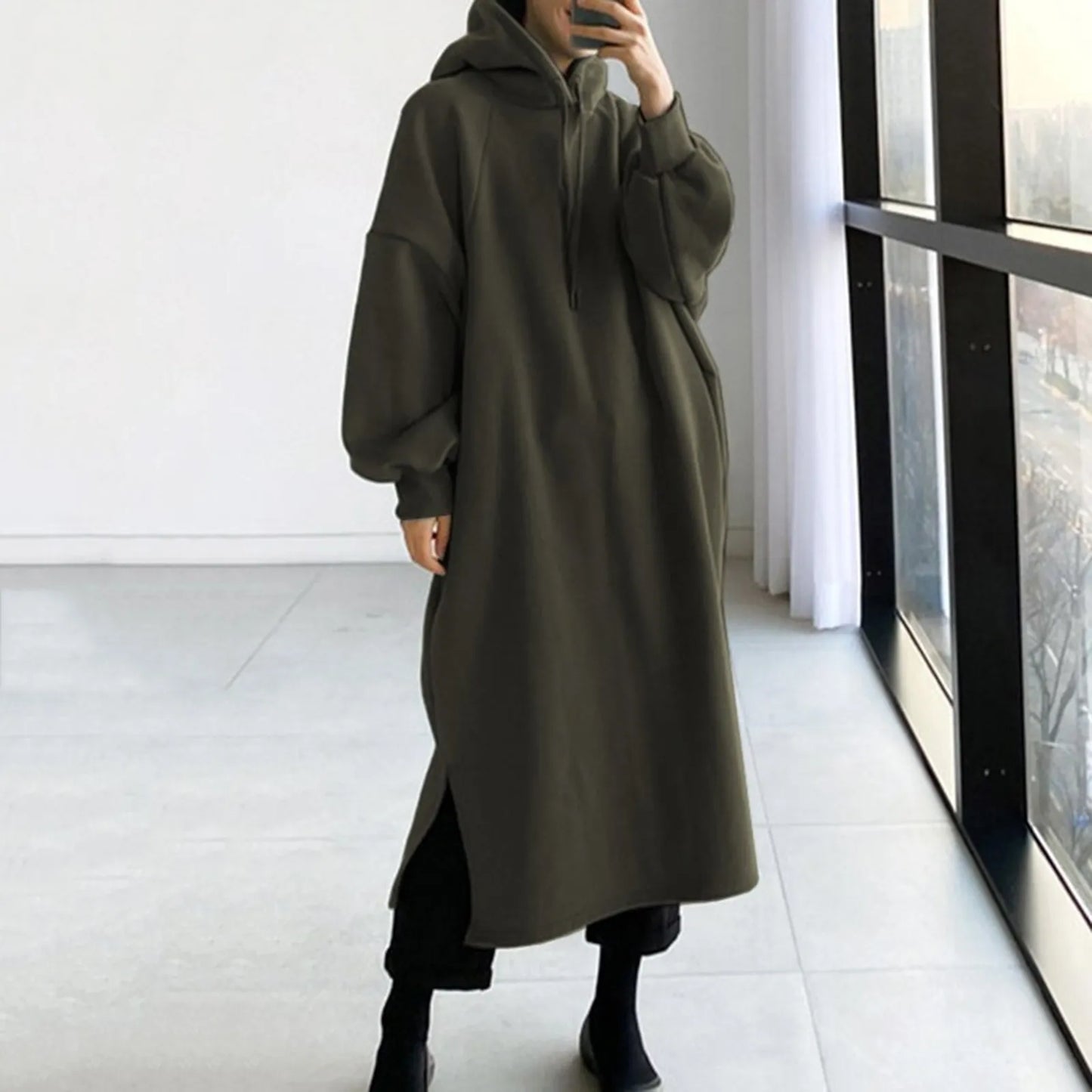 Damen Kapuzenpullover Minikleid Hoodie Sweatshirt Longtops Tunika Jumper Kleid