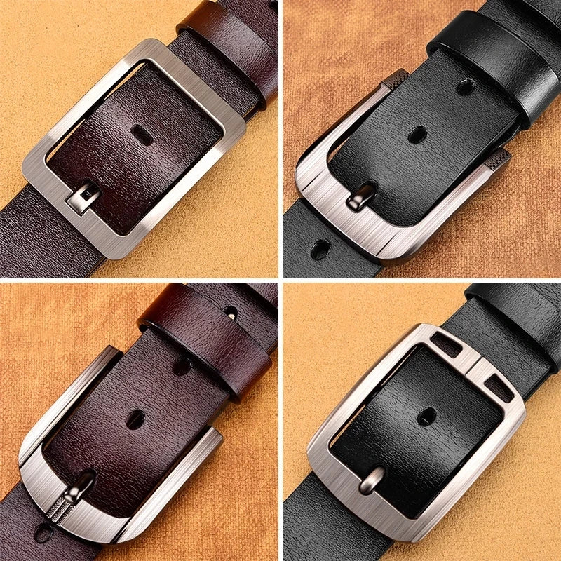 Fashion Jeansgürtel Herren Eckig Schnalle Echt Leder Gürtel Ledergürtel Schwarz