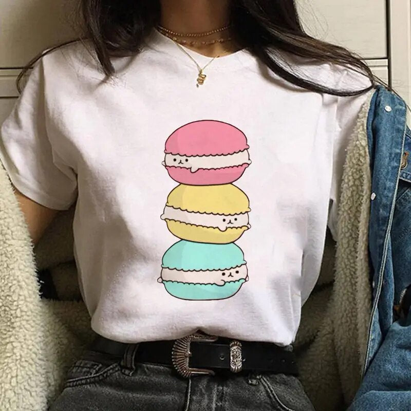 Damen Sommer Top 3D Nutella T-Shirt Rundhals Streetwear lockeres Damentop