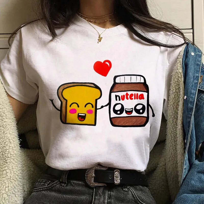 Damen Sommer Top 3D Nutella T-Shirt Rundhals Streetwear lockeres Damentop