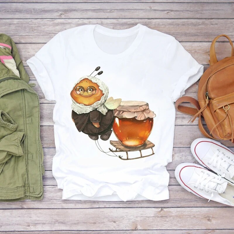 Damen Sommer Top 3D Nutella T-Shirt Rundhals Streetwear lockeres Damentop