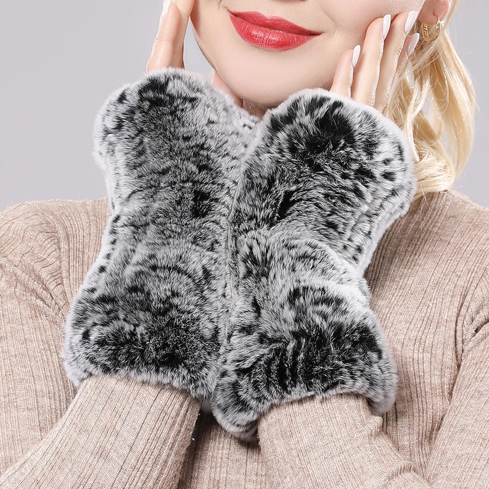 Winter Handschuhe Damen Strick fingerlose Handwärmer Fäustlinge Halbfinger