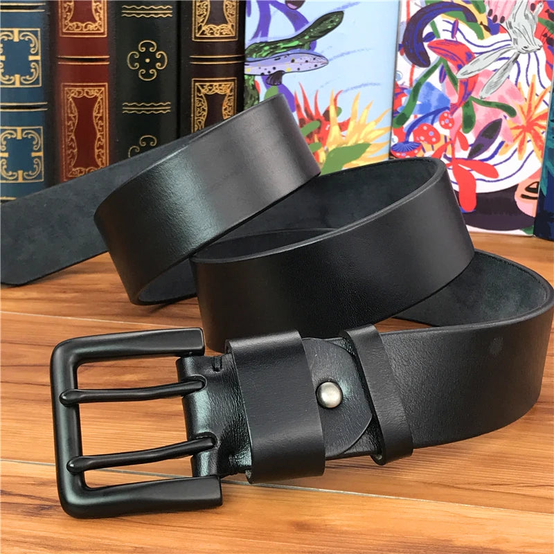 Jeans-Gürtel Herren Eckig Schnalle Echt Leder Gürtel Braun Breite Schnalle