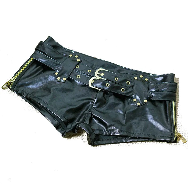 Damen Bermuda Shorts Hotpants Kurze Hose PU Leder Trendy Pants Clubwear