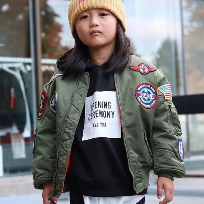 Jungen Mädchen Kinder US Army Ma-1 Bomber Jacke Fliegerjacke Pilotenjacke