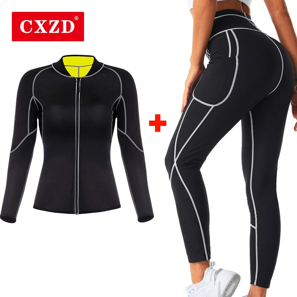 Damen Sauna Weste Abnehmen Anzug Schwitz Hose Sport Shirt Polymer Fitness Yoga