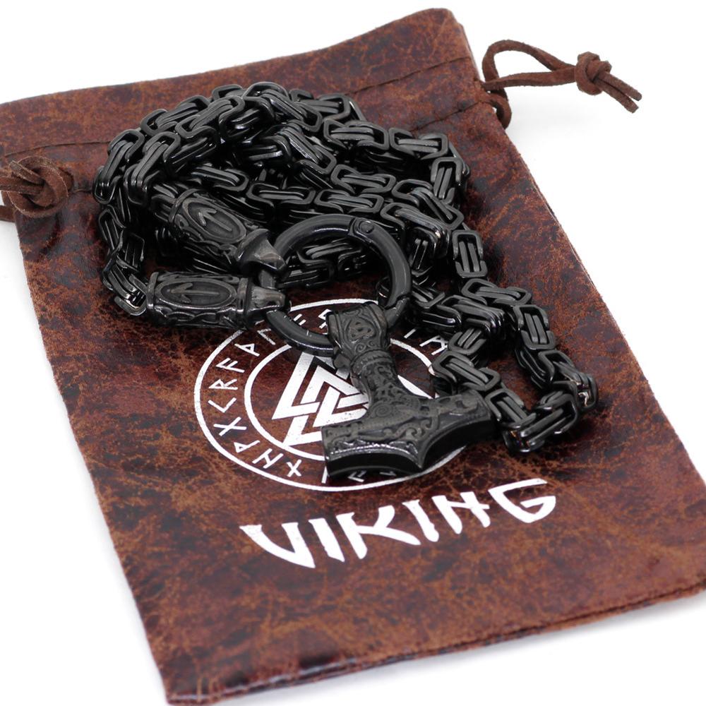 Thors Hammer Mjölnir Edelstahl Halskette Königskette schwarz schwarz Wikingerschmuck