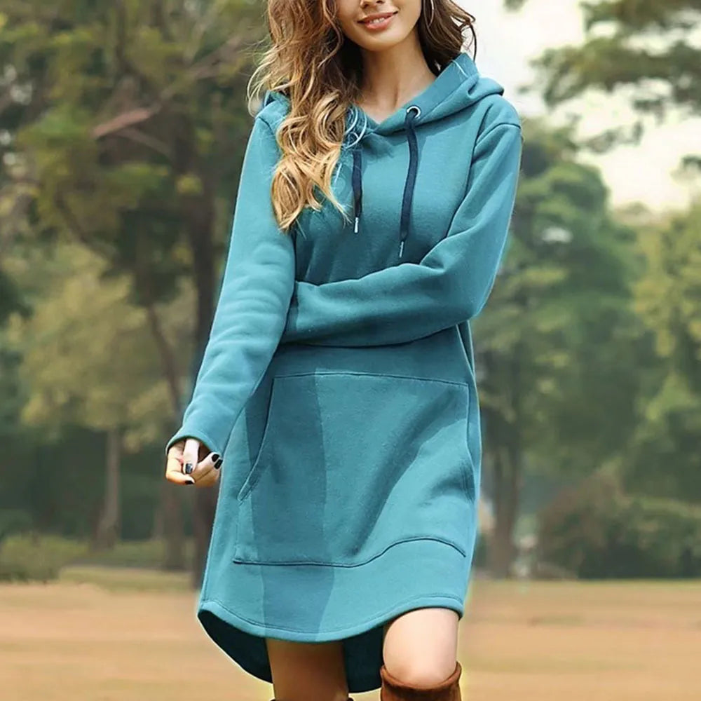 Damen Kapuzenpullover Minikleid Hoodie Sweatshirt Longtops Tunika Jumper Kleid