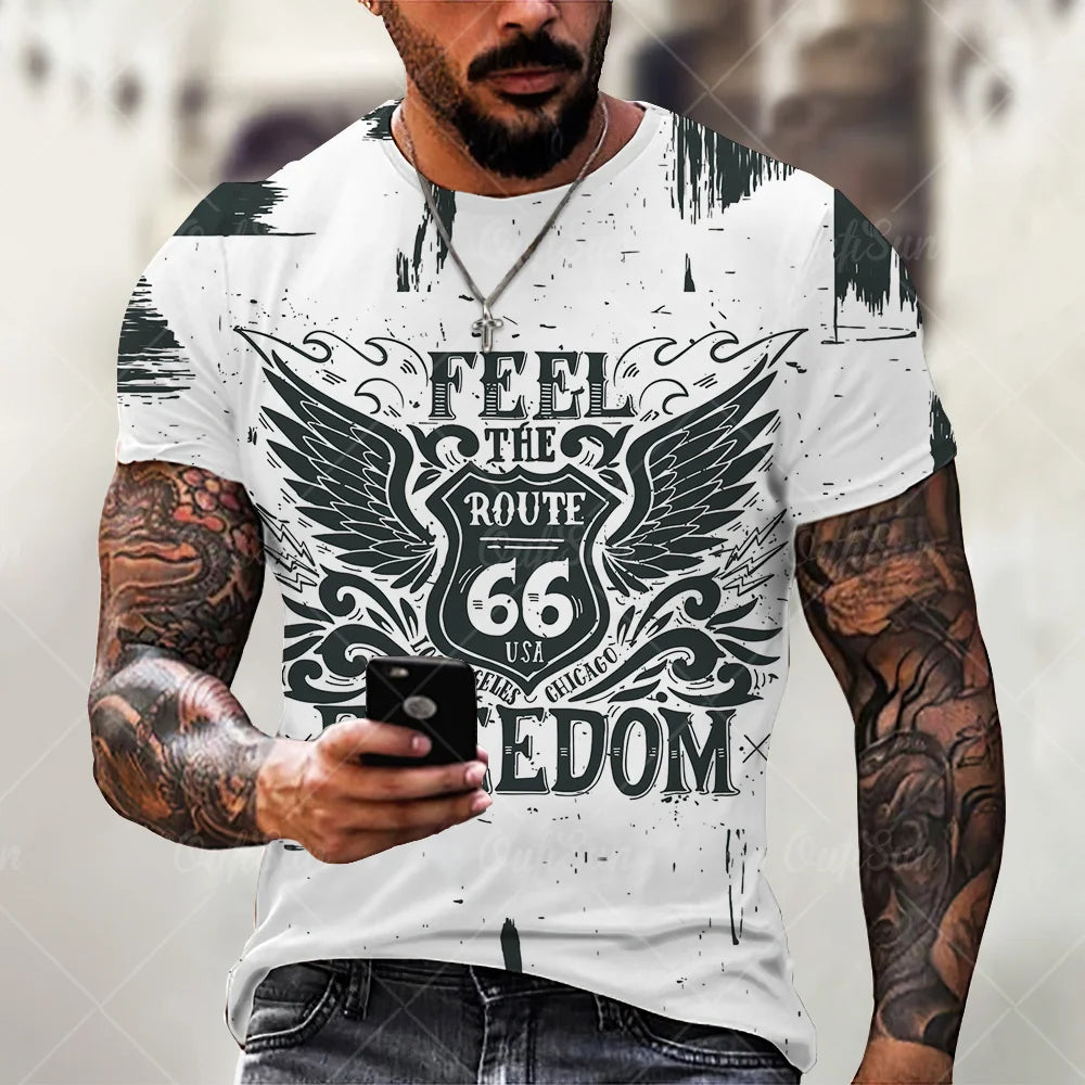 Herren T-Shirt Route 66 3D Kurzarm Shirt Rundhals Unisex Sommer Streetwear Top