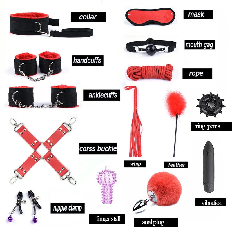 10Stk BDSM Bondage Set Fesselset SM Peitsche Halsband Handschellen Sexspielzeug