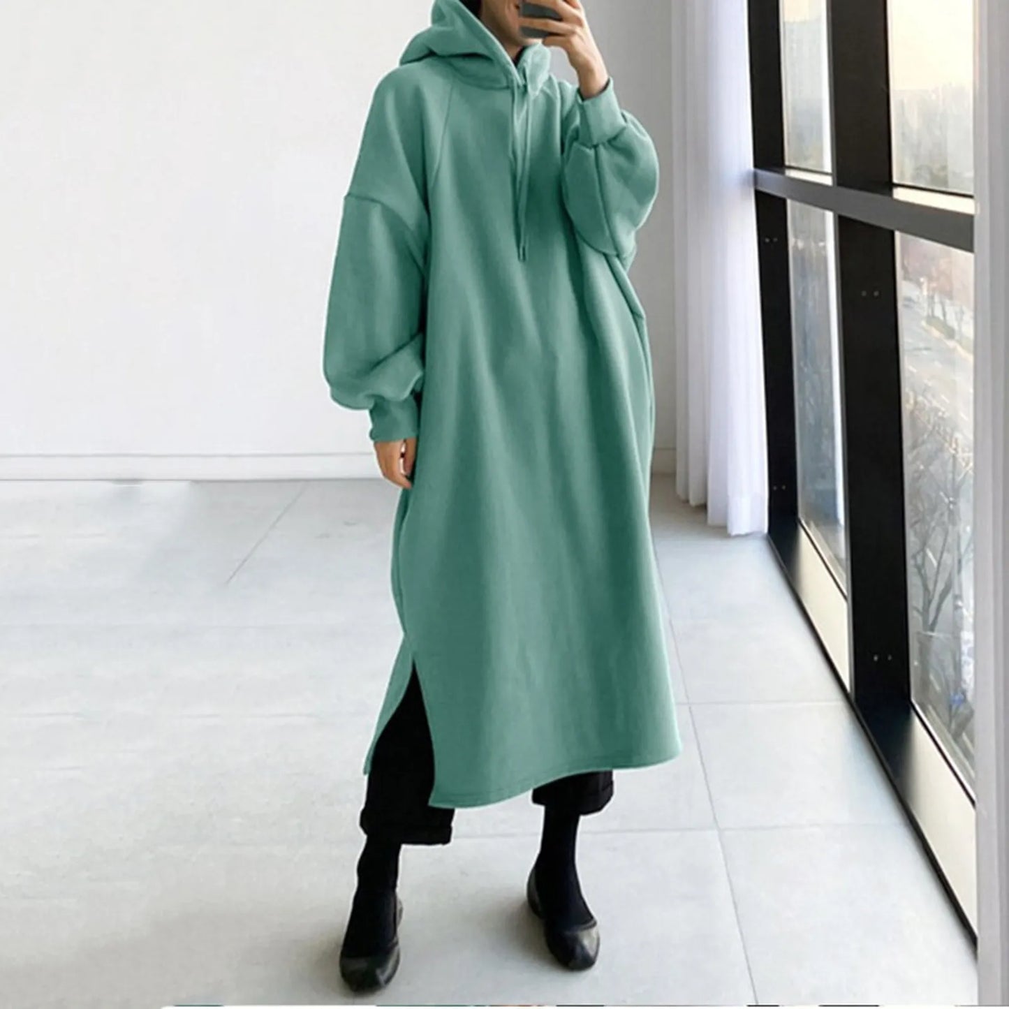 Damen Kapuzenpullover Minikleid Hoodie Sweatshirt Longtops Tunika Jumper Kleid
