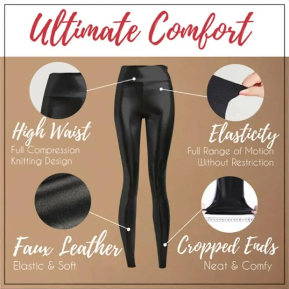 Damen Leggings Leggins Lang Hose Leder Optik Nachtclub Sexy PU Hohe Elastizität