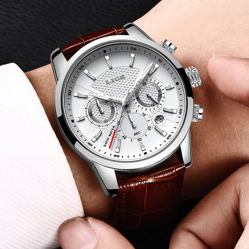 Herren Armbanduhr Digital Uhr Silber Edelstahl LED Quarzuhr Luxus Chronograph