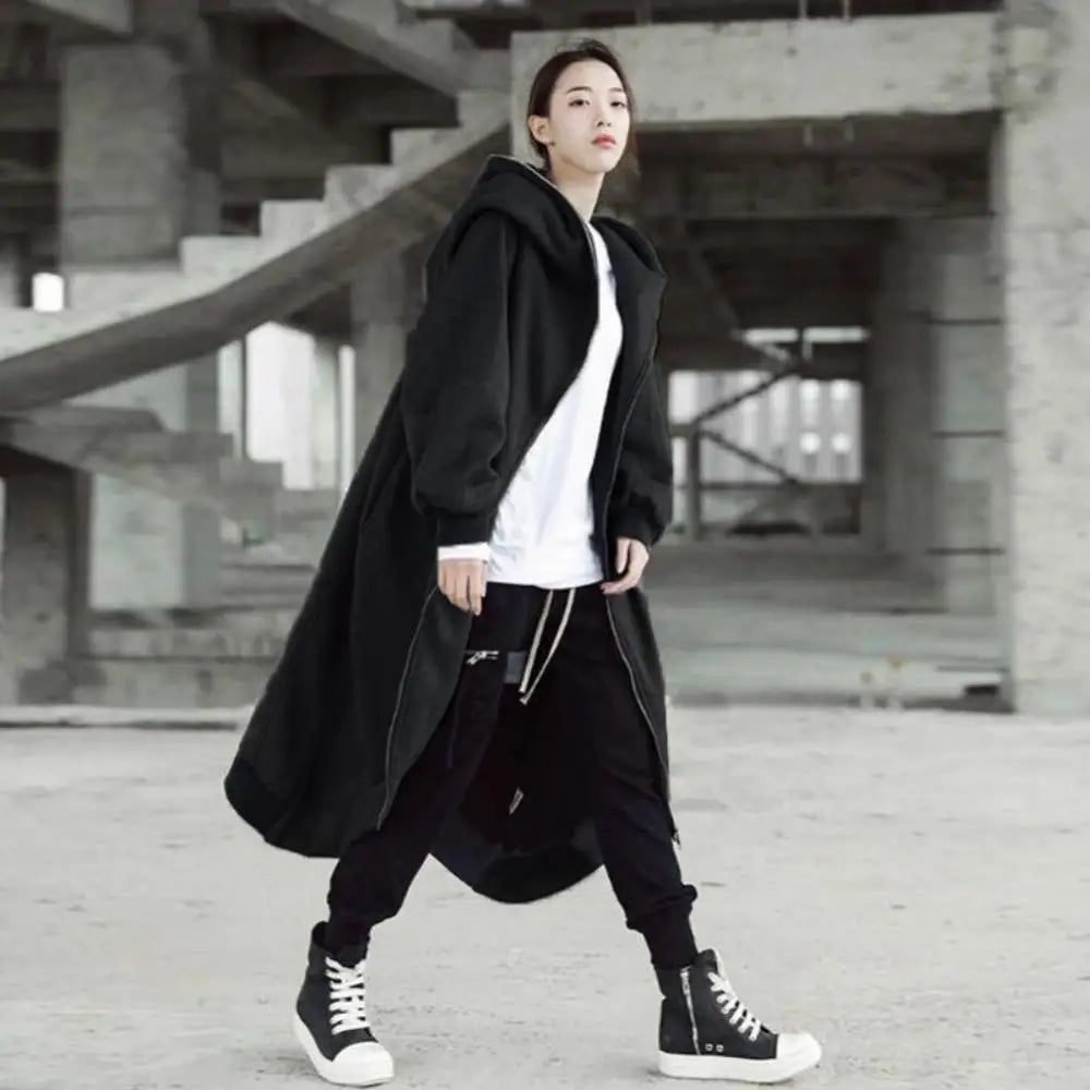 Damen Hoodie Kapuzenpullover lange Jacke Zipper Sweater Pullover Streetwear