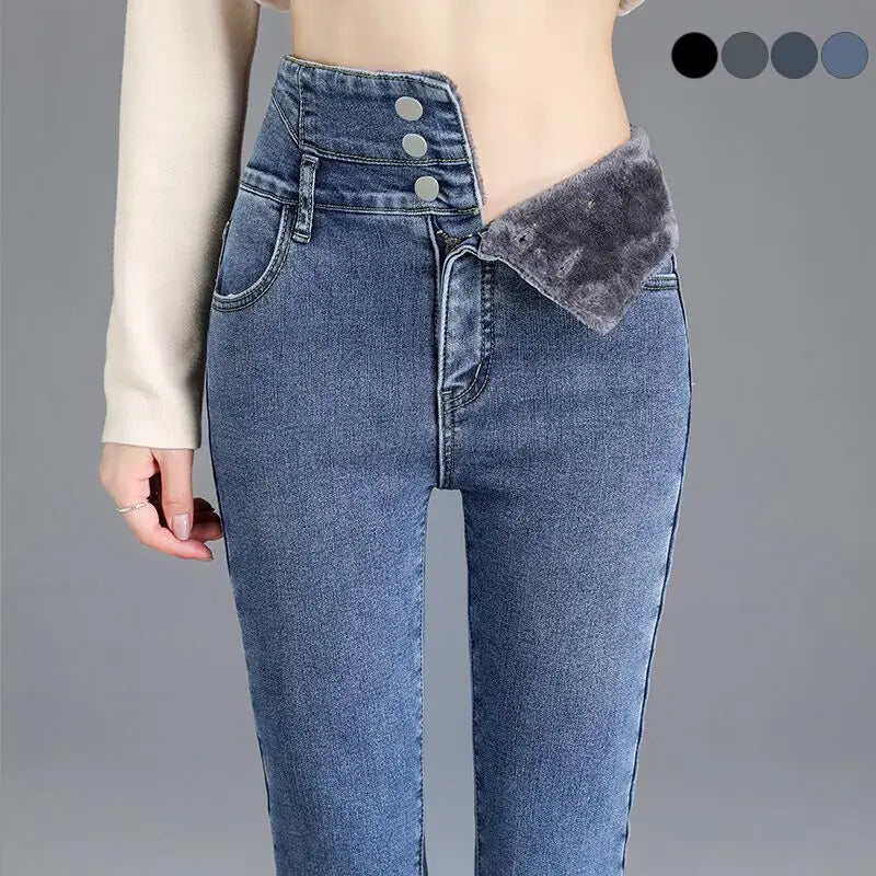 Thermo Jeans Hose Innenfleece Stretch Hosen Damen Winter Warm Leggins Denim Look