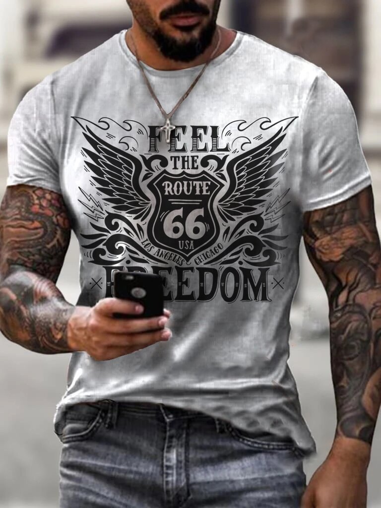 Herren Fashion Vintage Biker 3D T-Shirt Rundhals Unisex Sommer Streetwear