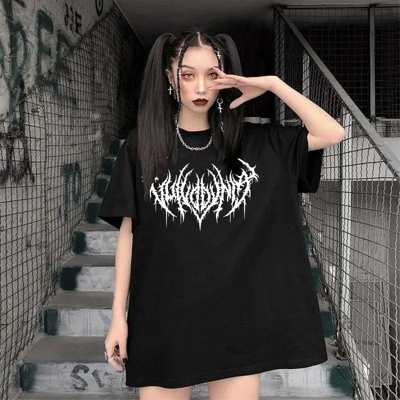 Damen Sommer Top Gothic Punk T-Shirt Rundhals Streetwear lockeres Damentop