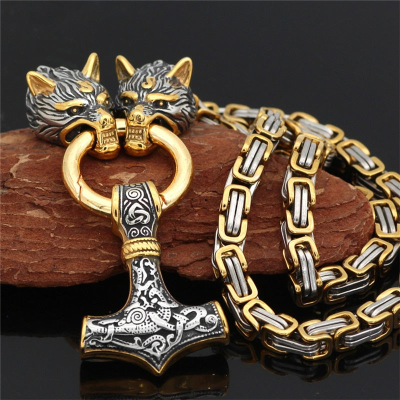Thors Hammer Mjölnir Edelstahl Halskette Königskette schwarz schwarz Wikingerschmuck