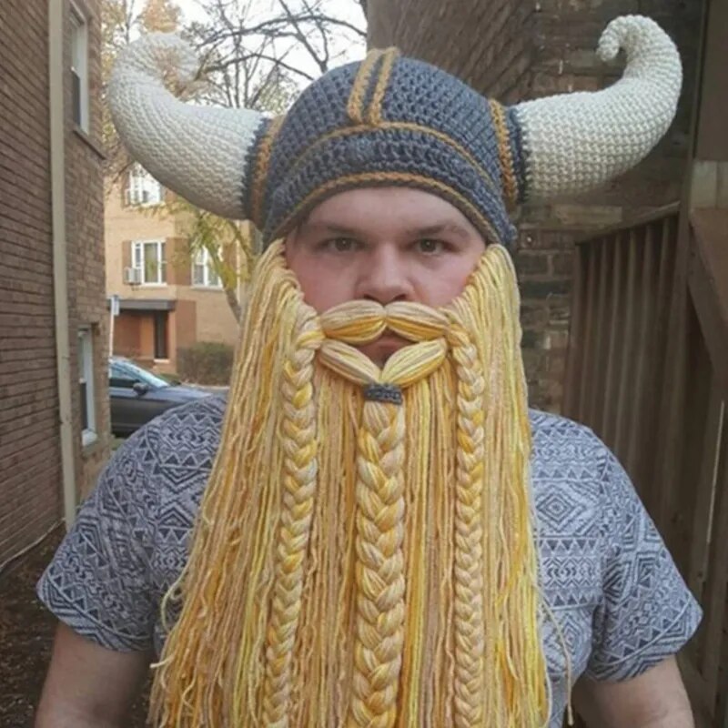 Warme Herren Damen Wintermütze Vikings Woll Mütze Strickmütze Kappe Hut Unisex