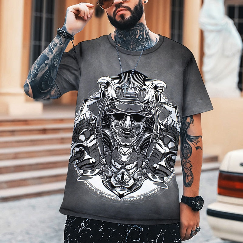 Herren Samurai Oversized 3D T-Shirt Rundhals Unisex Sommer Streetwear