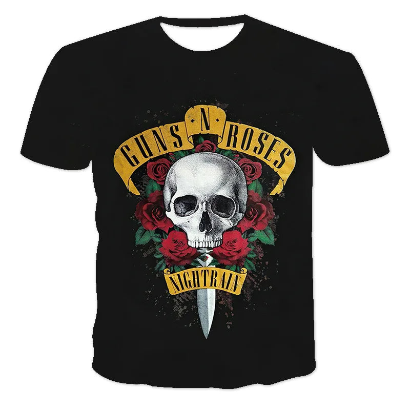 Fashion Herren Rock Band 3D T-Shirt Rundhals Unisex Sommer Streetwear
