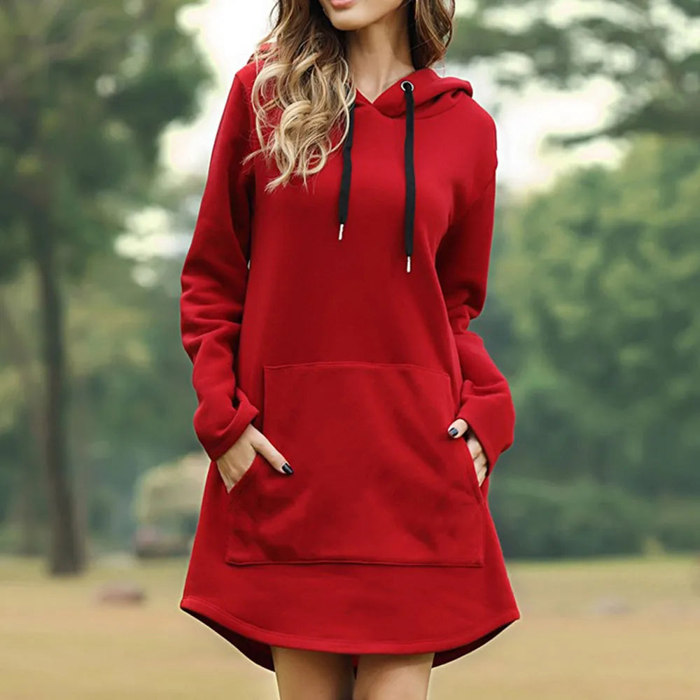 Damen Kapuzenpullover Minikleid Hoodie Sweatshirt Longtops Tunika Jumper Kleid