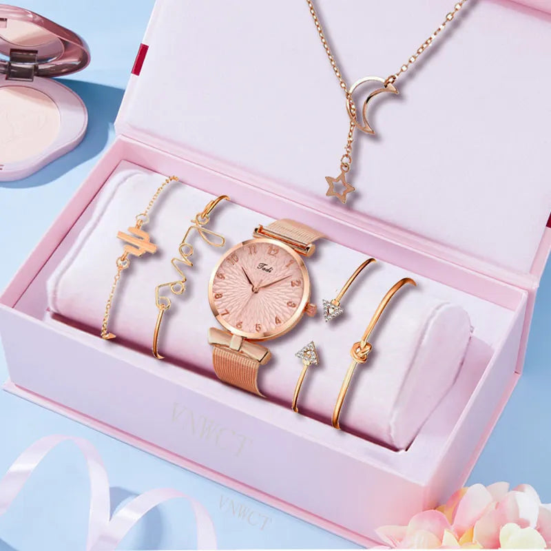 Damen Armband Uhren Set Strass Luxus Quarz Silber Gold Business Armbanduhr