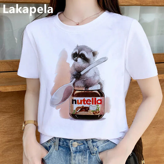 Damen Sommer Top 3D Nutella T-Shirt Rundhals Streetwear lockeres Damentop