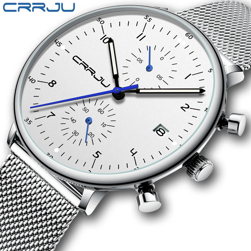 Herren Armbanduhr Silber Edelstahl Quarzuhr Chronograph Military Business Uhr