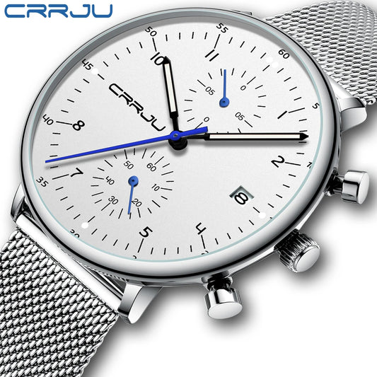 Herren Armbanduhr Silber Edelstahl Quarzuhr Chronograph Military Business Uhr