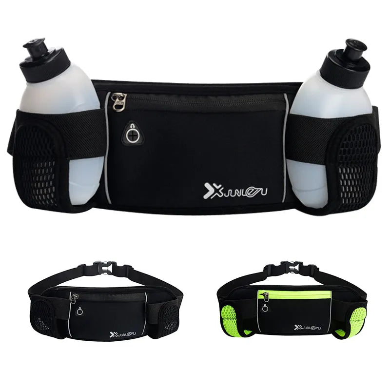 Laufen Gürtel mit 2 Wasserflaschen Taille Pack Reißverschlusstasche Bauch Tasche
