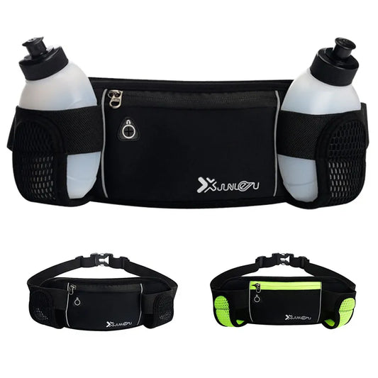 Laufen Gürtel mit 2 Wasserflaschen Taille Pack Reißverschlusstasche Bauch Tasche