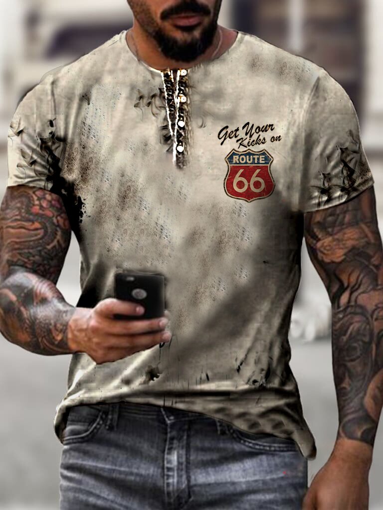 Herren Fashion Vintage Biker 3D T-Shirt Rundhals Unisex Sommer Streetwear