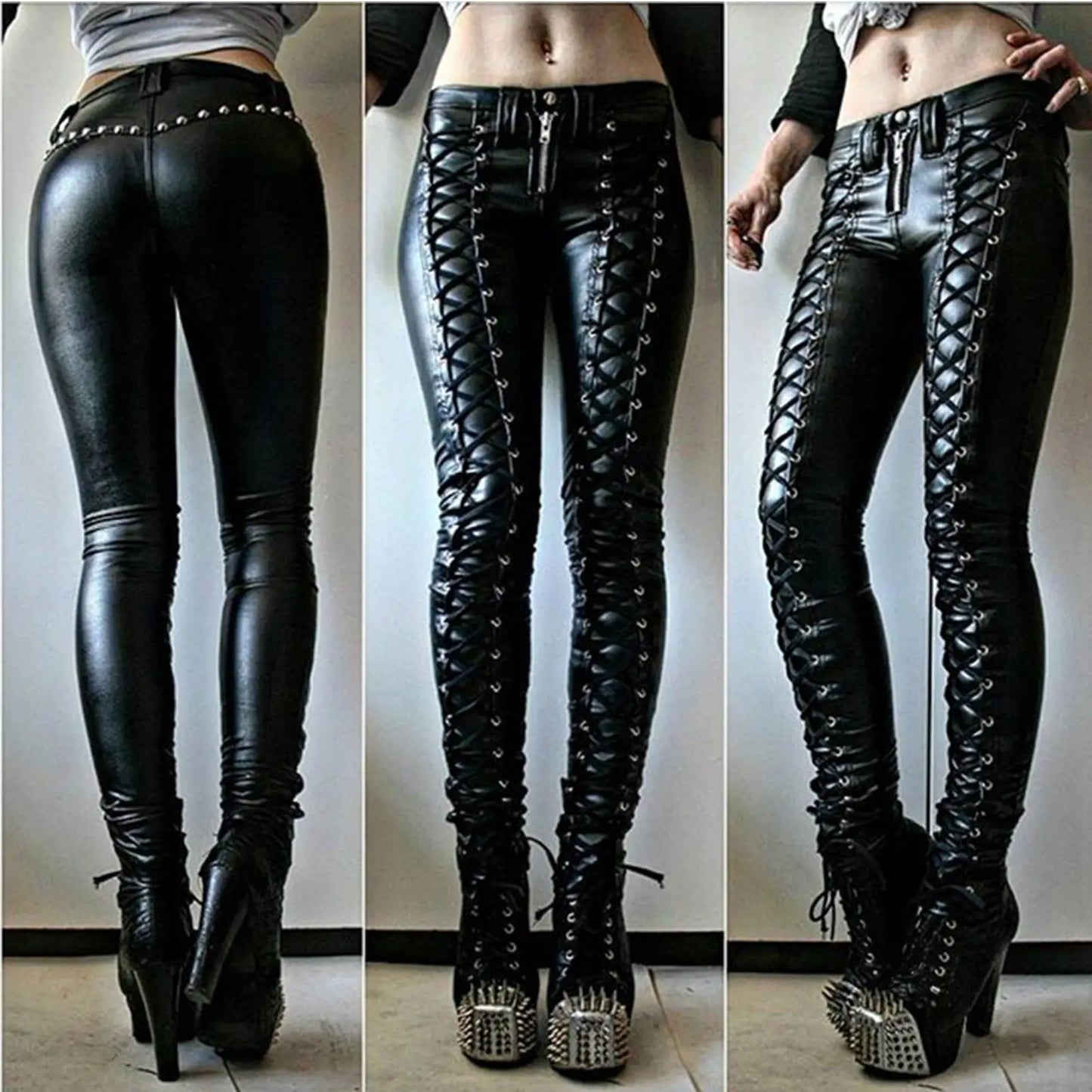 Sexy Leggins Donna Pantaloni Collant in Lattice Lucido Gothic Punk