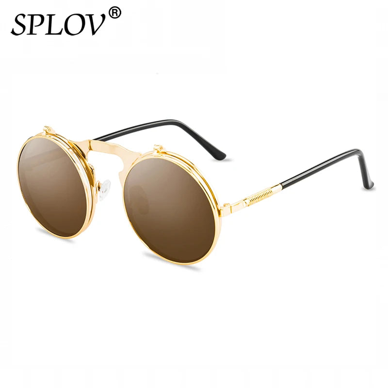Damen Sonnenbrille Luxus Modische runde Herren Flip Brille Vintage UV400