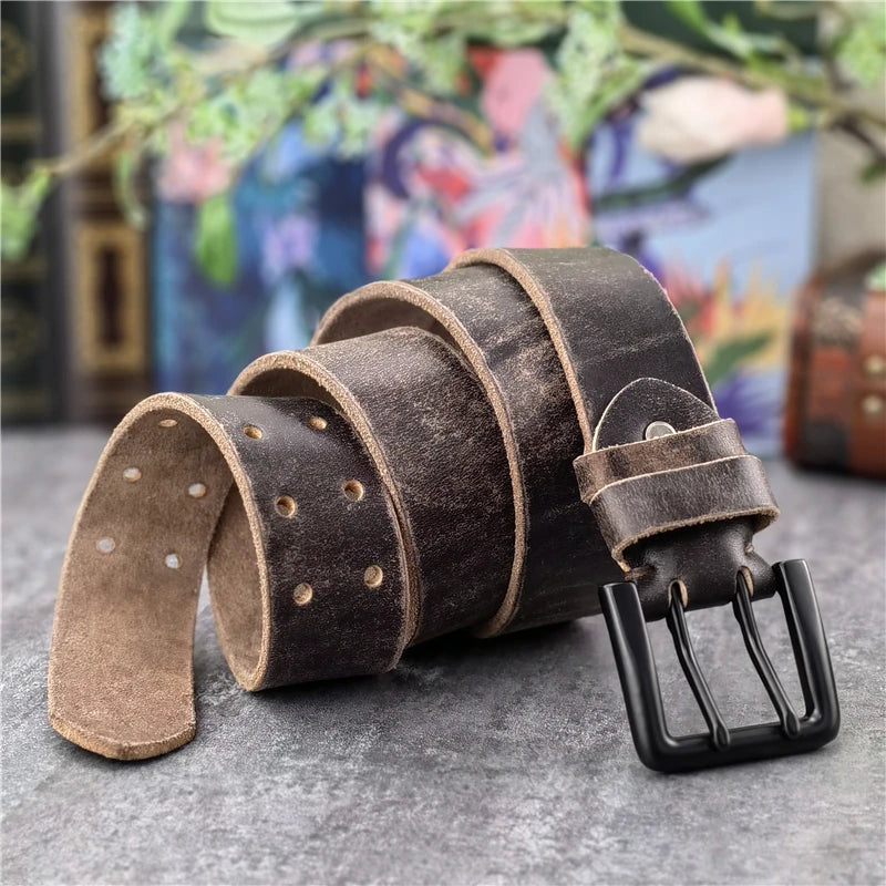 Jeans-Gürtel Herren Eckig Schnalle Echt Leder Gürtel Braun Breite Schnalle
