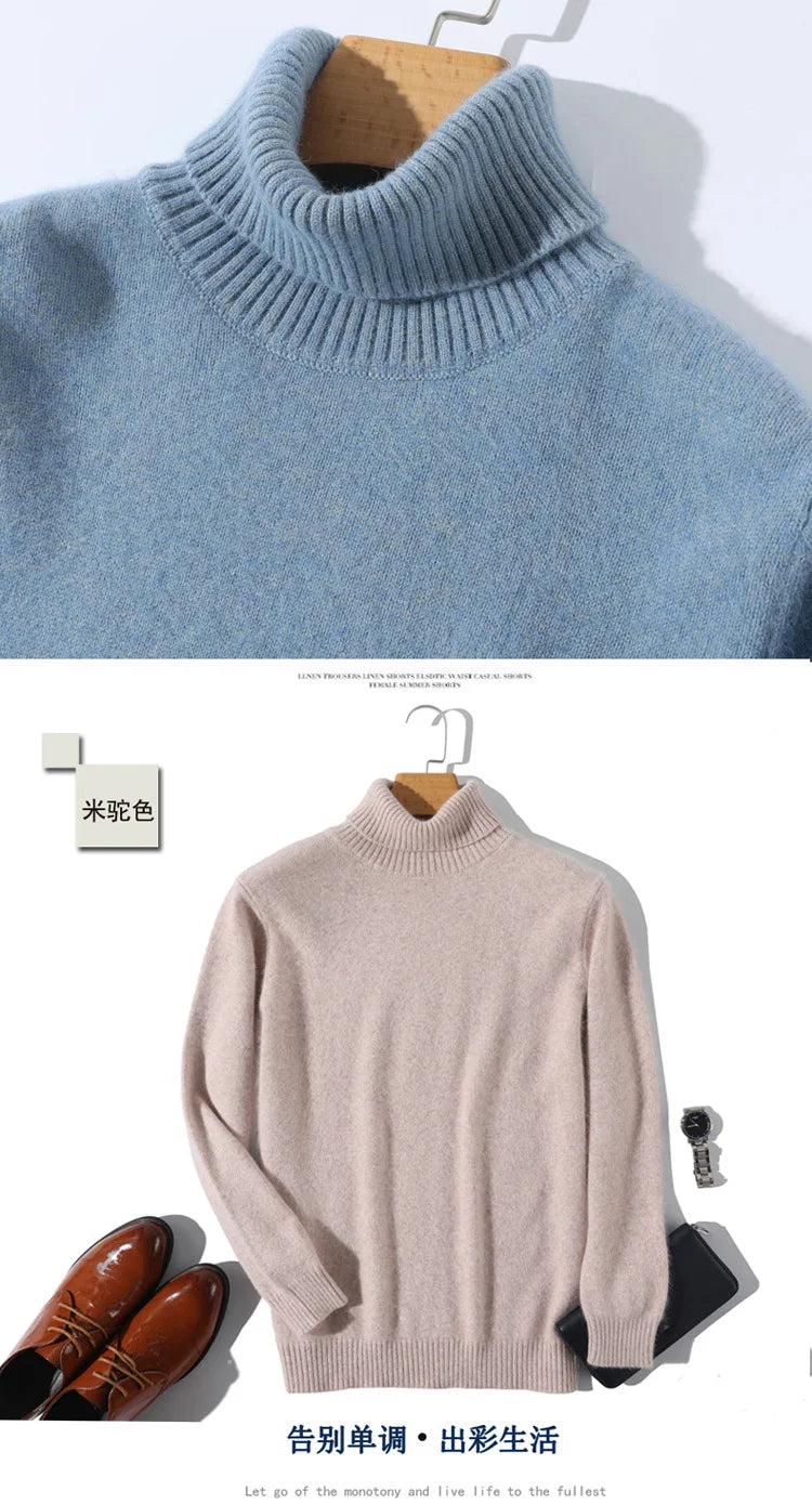 Herren Rollkragen Pullover Sweatshirt Langarm Pulli Sweater Shirt 100% Kaschmir