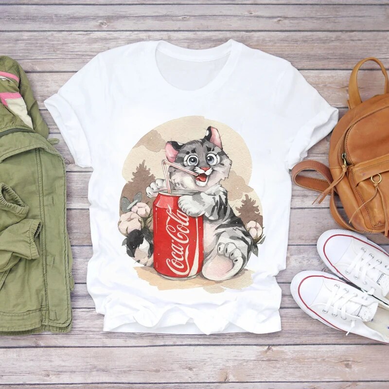 Damen Sommer Top 3D Nutella T-Shirt Rundhals Streetwear lockeres Damentop