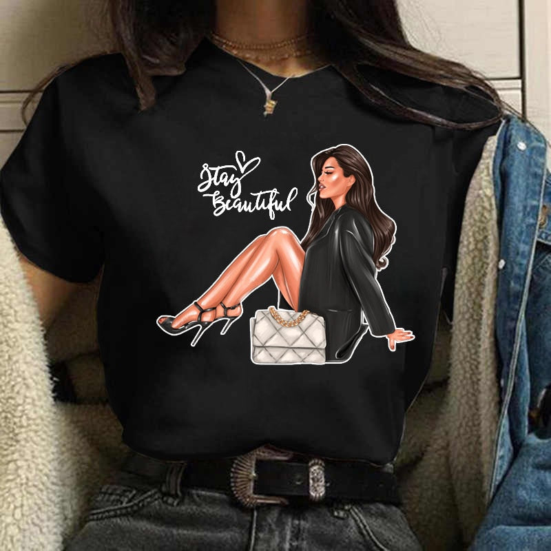 Damen Sommer Top 3D Shut Up T-Shirt Rundhals Streetwear lockeres Damentop
