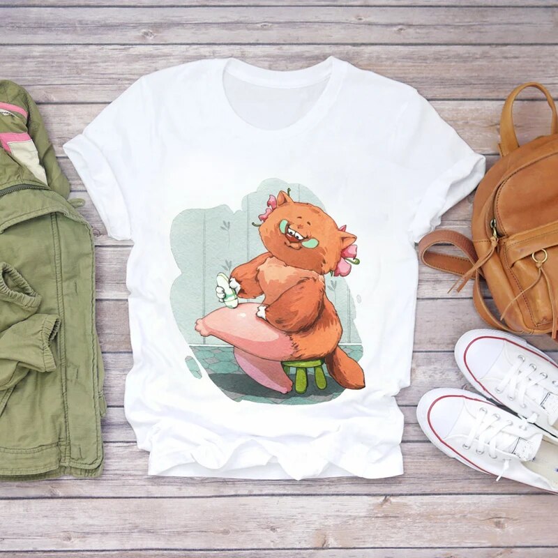 Damen Sommer Top 3D Nutella T-Shirt Rundhals Streetwear lockeres Damentop