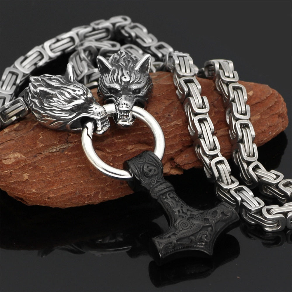 Thors Hammer Mjölnir Edelstahl Halskette Königskette schwarz schwarz Wikingerschmuck