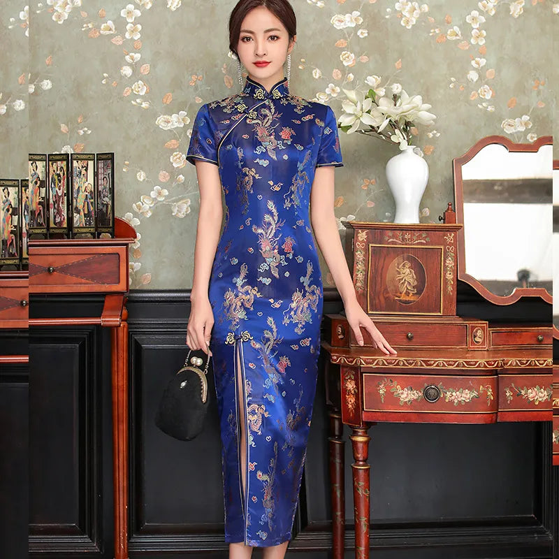 Damen Abendkleid Kimono Klassisches Chinesisches Satin Kleid Frauen Qipao