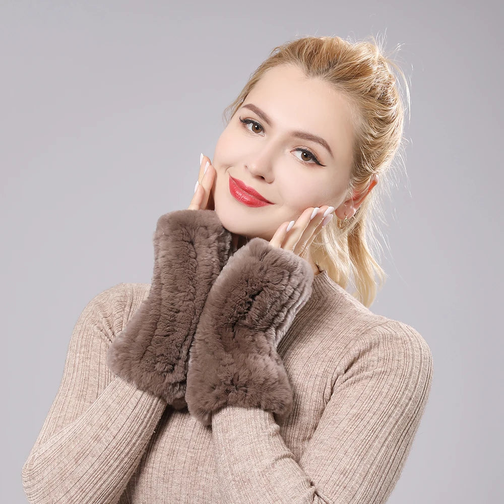 Winter Handschuhe Damen Strick fingerlose Handwärmer Fäustlinge Halbfinger
