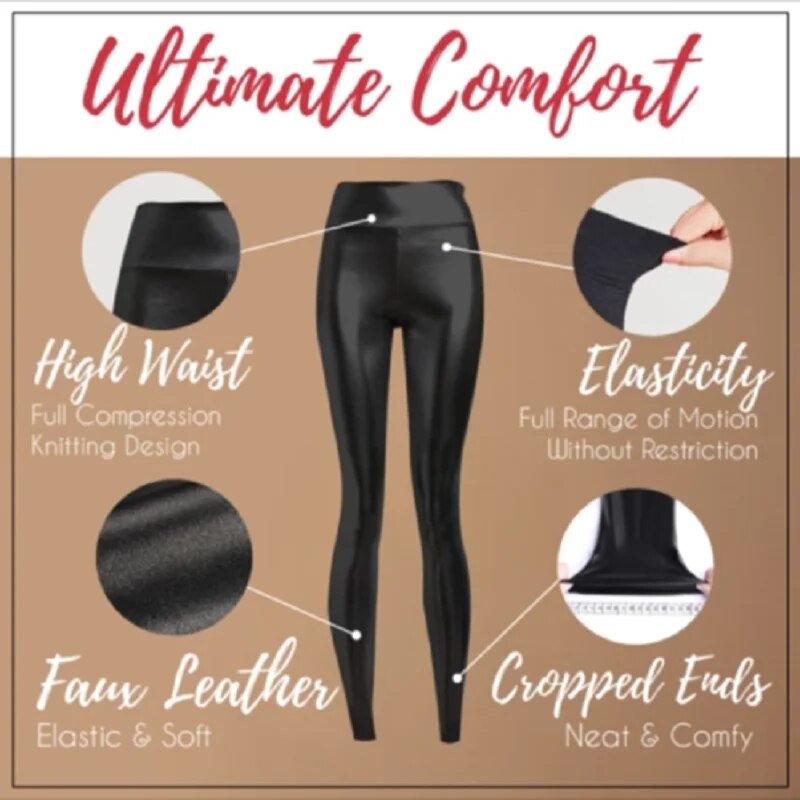 Damen Leggings Leggins Lang Hose Leder Optik Nachtclub Sexy PU Hohe Elastizität